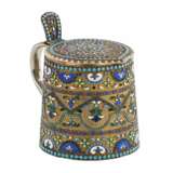 Russian silver cloisonn&eacute; enamel mug in neo-Russian style. 20th century. Silver 84 Cloisonné enamel Gilding Neo-Russian 20th century - photo 2
