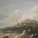 Paysage marin Mer agit&eacute;e avec voiliers. 18e - 19e si&egrave;cle. Canvas oil Baroque At the turn of the 18th -19th century - Foto 4