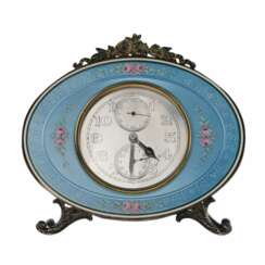 Silver alarm clock, Vacheron Constantin, with guilloch&eacute; enamel. Switzerland, 1928. 