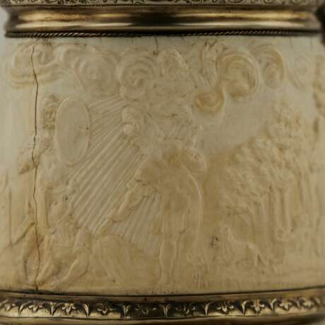 Silver beer goblet with Atlas on the lid and religious scenes on ivory. Lubeck. 17th century. Ivory 17th century - photo 12