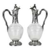 Pair of French glass wine jugs in silver. 19th century. Silver Glass Early 20th century - photo 1