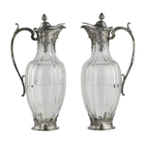 A pair of Regency style crystal jugs in silver from CHRISTOFLE. Silver Crystal Eclecticism Late 19th century - photo 1