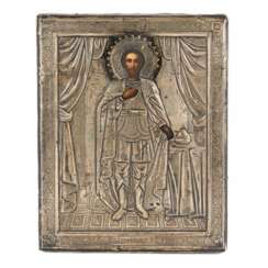 Ic&ocirc;ne du Saint-Bienheureux Prince Alexandre Nevski dans un cadre en argent. Le tournant des XIXe-XXe si&egrave;cles. 