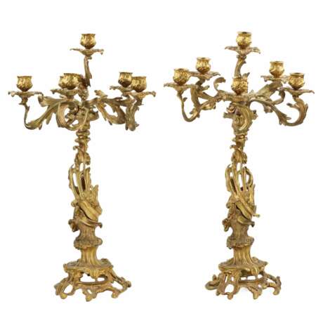 Paire de candelabres en bronze dore. XIXe si&egrave;cle Vergoldung Late 19th century - Foto 3