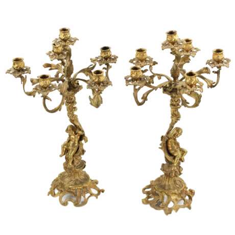 Paire de candelabres en bronze dore. XIXe si&egrave;cle Vergoldung Late 19th century - Foto 4