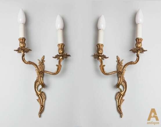 Pair of bronze wall sconces. Gilded bronze Rococo 20th century - photo 1