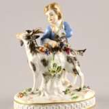 Porcelain figure Boy with a goat. Meissen Polychrome painting Rococo 20th century - photo 2