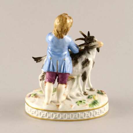 Porcelain figure Boy with a goat. Meissen Polychrome painting Rococo 20th century - photo 4