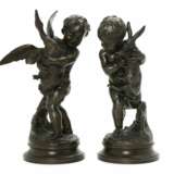 Satirical pair Playing Cupids Patinated metal Rococo 20th century - photo 1