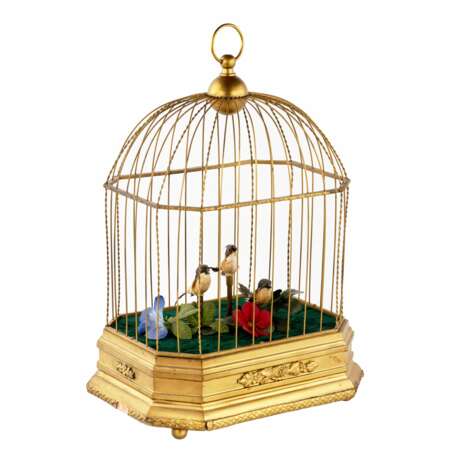 Musical toy - Cage with birds. Metal Early 20th century - photo 1