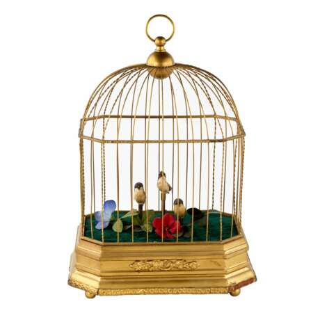 Musical toy - Cage with birds. Metal Early 20th century - photo 2