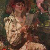 Painting Lady with a Parrot Canvas oil 20th century - photo 2
