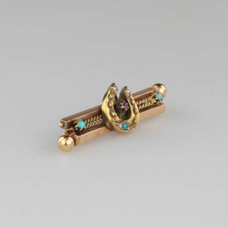 Russian gold brooch Horseshoe. Moscow.1880-1889 Gold 56 Romanticism Late 19th century - photo 2