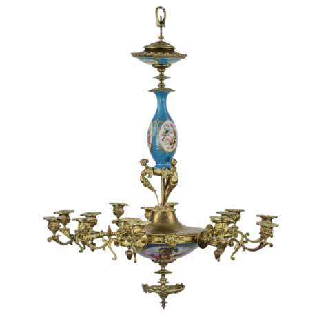 Chandelier with 15 candles in Louis XVI style. Sevres. Polychrome gilt Late 19th century - photo 2