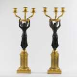 Paire de bougeoirs en bronze de style Empire Patinierte Bronze Empire 19th century - Foto 4