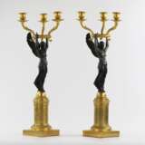 Paire de bougeoirs en bronze de style Empire Patinierte Bronze Empire 19th century - Foto 5