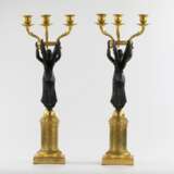 Paire de bougeoirs en bronze de style Empire Patinierte Bronze Empire 19th century - Foto 6