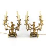 Paired lamps of gilded bronze with cupids playing music. Gilded bronze Napoleon III Late 19th century - photo 1