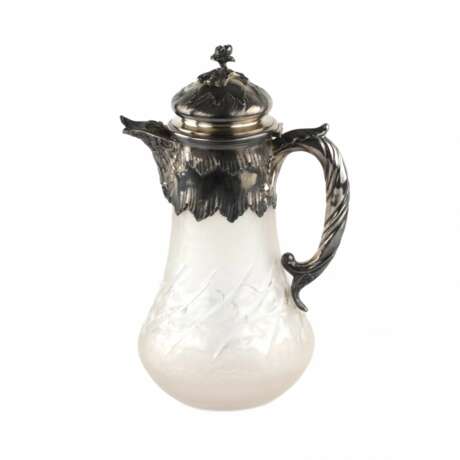 Silver water jug with engraved glass. Silver 925 Eclecticism 19th century - photo 1
