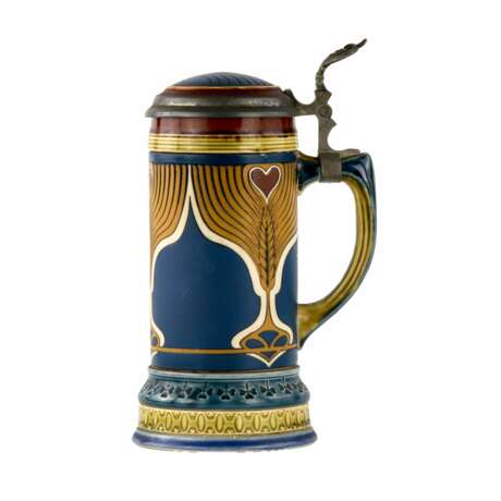 Painted ceramic beer mug Metlach. Ceramic Jugendstil At the turn of 19th -20th century - photo 1