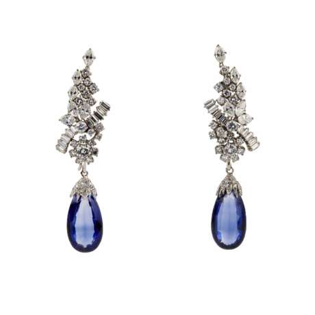 Gold earrings with diamonds and sapphires Artificial stone 21th century - photo 1