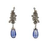 Gold earrings with diamonds and sapphires Artificial stone 21th century - photo 3