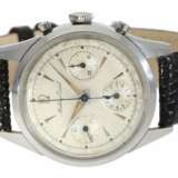 Armbanduhr: hochfeiner, rarer, großer vintage Chronograph Kaliber Valjoux 72, Mathey-Tissot, Edelstahl, ca.1955 - Foto 1