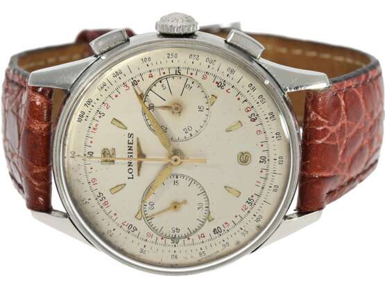 Armbanduhr: sehr seltener "oversize-38mm" Flyback Chronograph, Longines 30CH, Ref. 5982-10 in Stahl, ca.1960 - Foto 1