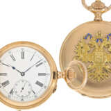 Taschenuhr: hervorragend erhaltene, mehrfarbige goldene und emaillierte Prunksavonette, vermutlich Präsent-Uhr des russischen Zaren, Pavel Buhre No. 41974, ca. 1900 - фото 1