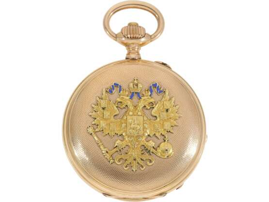 Taschenuhr: hervorragend erhaltene, mehrfarbige goldene und emaillierte Prunksavonette, vermutlich Präsent-Uhr des russischen Zaren, Pavel Buhre No. 41974, ca. 1900 - фото 2