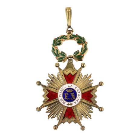 Insigne de l`Ordre espagnol d`Isabelle la Catholique deuxi&egrave;me classe. Silver gilding 20th century - Foto 1
