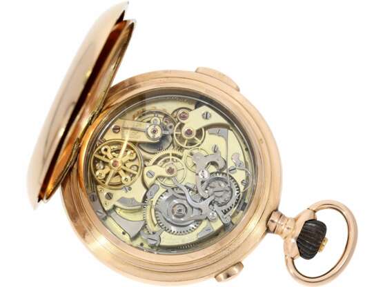 Taschenuhr: sehr hochwertige und komplizierte 14K Roségold Savonnette mit Minutenrepetition und Chronograph, Audemars Frères Brassus & Genève, gefertigt für den russischen Markt, ca. 1910 - photo 5