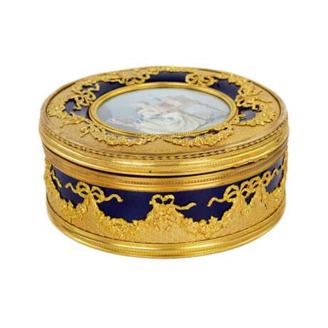 Bo&icirc;te ronde en porcelaine avec miniature de style Louis XVI. Vergoldete Bronze 19th century - Foto 4