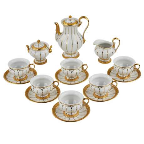 Service &agrave; cafe moka en porcelaine blanche et doree pour six personnes. Meissen Vergoldung Rococo 20th century - Foto 1