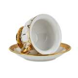 Service &agrave; cafe moka en porcelaine blanche et doree pour six personnes. Meissen Vergoldung Rococo 20th century - Foto 3