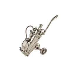 Miniature golf bag on a ten-club cart, Tiffany &amp; Co., New York. 