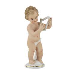 Figurine en porcelaine Gar&ccedil;on &agrave; la lyre, Wallendorf, Allemagne, milieu du XXe si&egrave;cle 