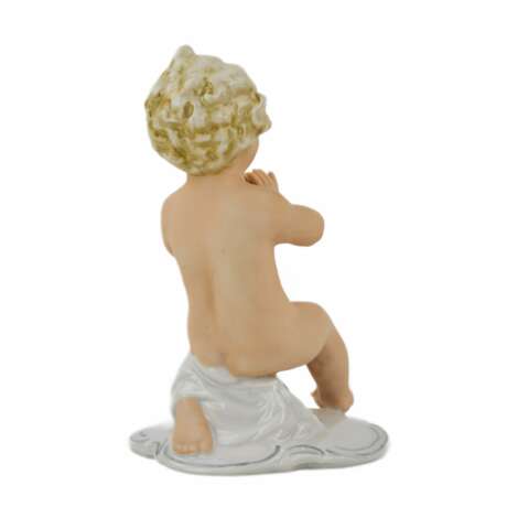 A figurine of a putti playing music on a pipe. Porcelain Hand Painted Gilding Baroque Mid-20th century - photo 3