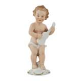 Porcelain figurine of a putti playing guitar. Germany. Porcelain Hand Painted Gilding Baroque Mid-20th century - photo 1