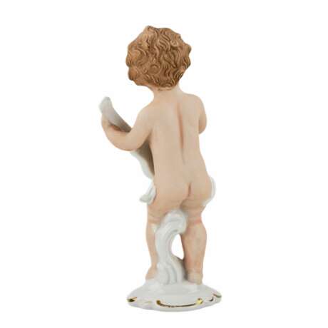 Figurine en porcelaine representant un putti jouant de la guitare. Allemagne. Porcelain Hand Painted Gilding Baroque Mid-20th century - photo 3