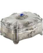 Product catalog. Italian, silver jewelry box of baroque shape. 