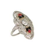 Product catalog. White gold ring with diamonds and enamel in Art Deco style. 20th century. 