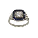 Elegant platinum ring with diamonds and sapphires. Platinum 21th century - photo 2