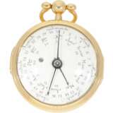 Taschenuhr: sehr seltene, goldene astronomische Spindeluhr mit doppelseitigem Zifferblatt und Vollkalender mit 3 zentralen Zeigern, zugeschrieben L'Epine, Horloger du Roy a Paris, ca.1780 - photo 2