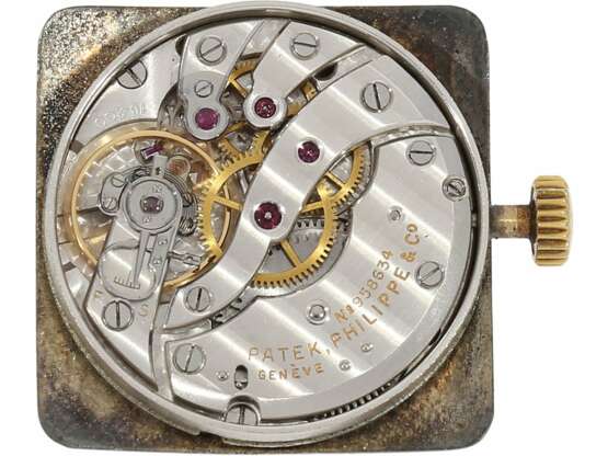 Armbanduhr: besonders große und sehr seltene quadratische Herrenuhr von Patek Philippe, Ref.2493, sog. "CIOCCOLATONE", Genf 1952, mit Stammbuchauszug - фото 3