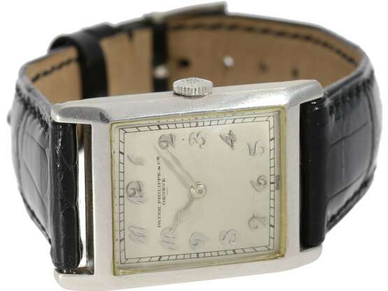 Armbanduhr: hochfeine, ganz frühe Art déco Herrenuhr in Platin, Patek Philippe No. 805536, ca. 1925/26 - Foto 6