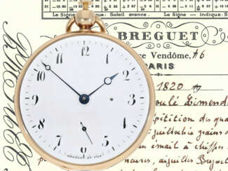 Taschenuhr: hochfeine Breguet-Repetieruhr mit sehr seltenem Kaliber, außergewöhnlichem Roségoldgehäuse und Geheimsignatur, No.3457, verkauft am 23. März 1820 an Monsieur Jouli Limendeux, mit Breguet-Zertifikat