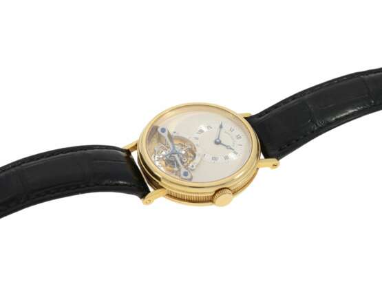 Armbanduhr: außergewöhnliche und sehr hochwertige 18K Gold Herrenarmbanduhr "Breguet Tourbillon Ref.3350 BA 12 286", No.225 E, aus dem Jahr 1993, mit Box & Papieren - Foto 5