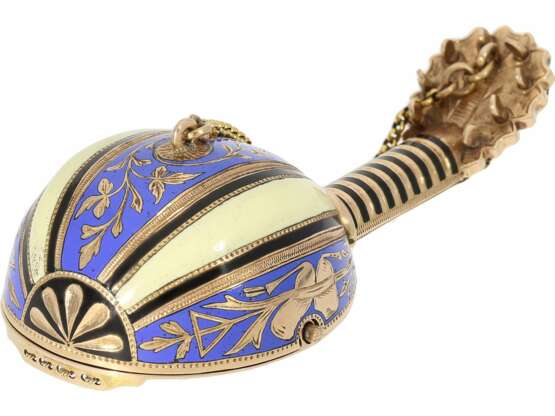 Anhängeuhr/Formuhr: Gold/Emaille-Formuhr von herausragender Qualität, die "Neapolitanische Mandoline", Paris 1830, vgl. Sammlung Sandberg S.446-447 - Foto 1