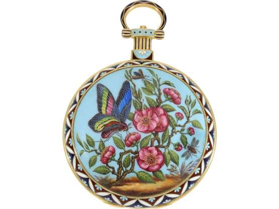 Taschenuhr: exquisite Gold/Emaille-Taschenuhr für den chinesischen Markt, Bovet "The Butterfly" No. 426, ca. 1830 - Foto 1